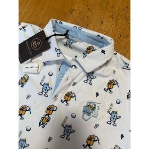 Waste Management Swannies Golf Shirt Polo Sleeve Logo Hot Dog Print Snall White